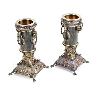 Russian Enamel Silver Gilt Vases