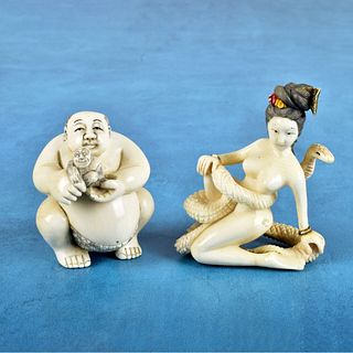 Two Antique Japanese Miniature Figurines