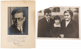 TWO PHOTOGRAPHS OF DMITRIY SHOSTAKOVICH, ONE SIGNED AND INSCRIBED