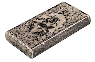 AN ANTIQUE RUSSIAN SILVER AND NIELLO CIGAR BOX, MOSCOW, FIRST HALF OF 19TH CENTURY