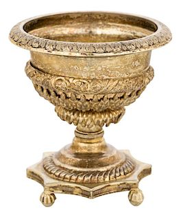 AN ANTIQUE RUSSIAN GILT SILVER CAVIAR STAND IN THE FORM OF A FLOWER URN, POSSIBLY ANDREI ASTRAKHANTSEV, MOSCOW, FIRST QUARTER