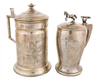 A PAIR OF RUSSIAN SILVER STEINS, VARIOUS MASTERS, MOSCOW, 1899-1916