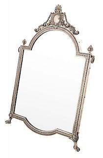A RUSSIAN SILVER EASEL-BACKED DRESSING TABLE MIRROR, V. MOROZOV WITH IMPERIAL WARRANT, ST. PETERSBURG, 1884-1899