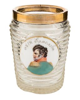 AN IMPERIAL CRYSTAL BEAKER WITH A PORTRAIT OF ALEKSEI YERMOLOV, RUSSIAN IMPERIAL GLASS FACTORY, PERIOD OF EMPEROR ALEXANDER I