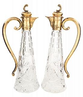 A PAIR OF GILT SILVER MOUNTED RUSSIAN CUT CRYSTAL DECANTERS, MOSCOW, 1899-1908