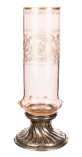 A RUSSIAN SILVER MOUNTED ROSE GLASS VASE, WORKMASTER EGOR CHERYATOV FOR FEDOR LORIE, MOSCOW, 1912-1916