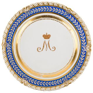 A RUSSIAN IMPERIAL PORCELAIN PLATE FROM THE SERVICE OF EMPRESS MARIA FEODOROVNA, IMPERIAL PORCELAIN FACTORY, ST. PETERSBURG, 