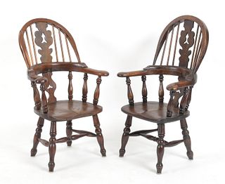 Pair of English Oak and Elm Child's Windsor Chairs