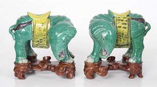 A Pair of Chinese Elephant Form Joss Stick Holders