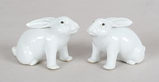 A Pair of Japanese Hirado Porcelain Rabbits