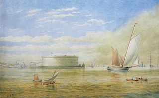 J. Buttersworth Watercolor View of New York Harbor