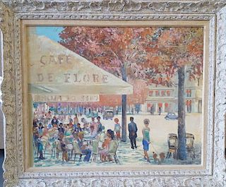 John Morris (1920 - 1991) Paris Street Cafe Impressionist / Modern Painting