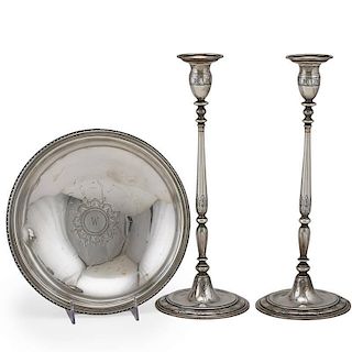 TIFFANY & CO. TALL STERLING CANDLESTICKS AND BOWL