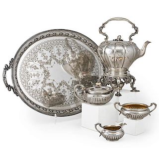 ASSEMBLED ENGLISH SILVER AND PLATE TEA SERVICE