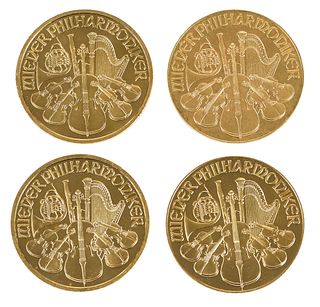 (Four) One-Ounce Austrian Philharmonic Gold Coins