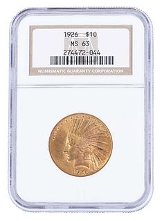 1926 Indian $10 Gold Coin, NGC Graded 