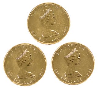 (Three) One-Ounce Canadian Gold Maple Leafs 