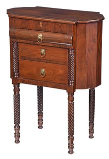 American Federal Inlaid Figured Mahogany Sewing Table