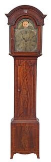 George III Inlaid Figured Mahogany Tall Case Clock, Dial Signed "WM Lister"