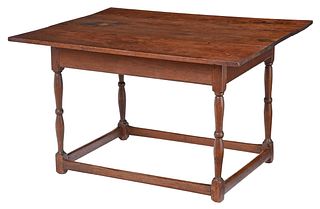 Early American Turned Walnut Stretchered Base Tavern Table