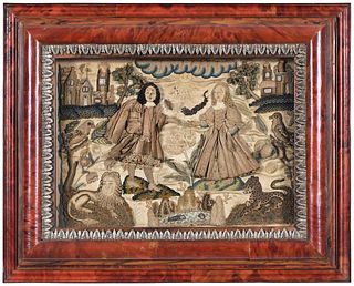 Framed Charles II Silk Raised Needlework