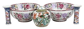 Group of Five Chinese Enamel Decorated Porcelain Table Objects