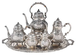 Five Piece German Sterling Tea Service and Tray