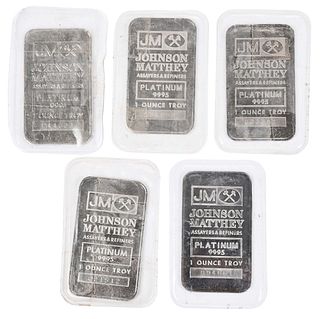 (Five) One Ounce Platinum Bars by Johnson Matthey 