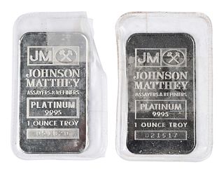 (Two) One Ounce Platinum Bars by Johnson Matthey 