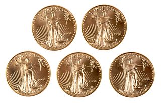 (Five) One Ounce American Gold Eagles 