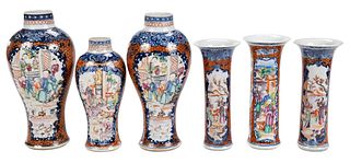 Six Piece Chinese Export Porcelain Garniture in Imari Pattern