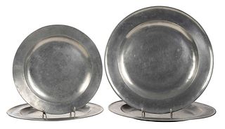 Group of Four Pewter Chargers