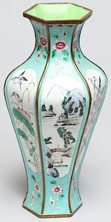 Chinese Hexagonal Painted Enamel Vase