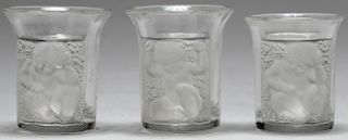 3 Lalique Frosted Crystal "Putti" Shot Glasses