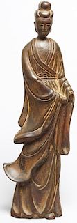 Vintage Carved Wood Wall Sculpture of Guanyin