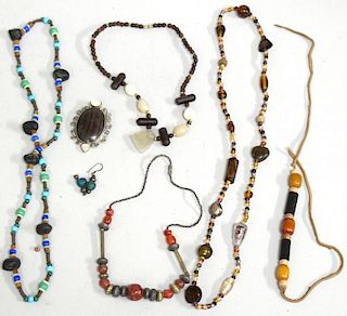 7 Assorted Wood, Silver & Ethnographic Jewelry Pcs