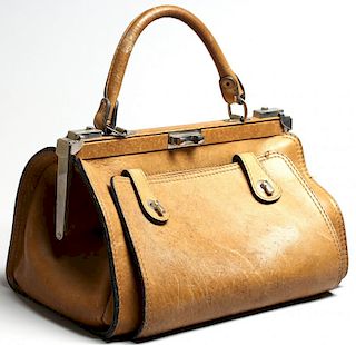 Vintage Flexibel D.B.G.M. Taupe Leather Handbag