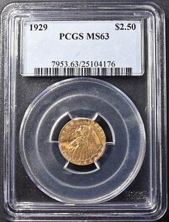 1929 $2.5 GOLD INDIAN PCGS MS-63