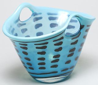 Murano Blue & Black Art Glass "Market Basket"