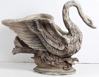 Large Hand-Carved & Painted Wood Swan Planter