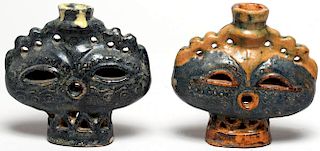 Pair of Haniwa-Style Glazed Pottery Candle Holders