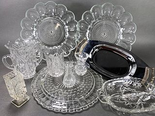 LOT OF CUT GLASS AND SERVING ITEMS