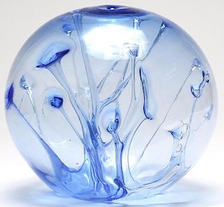 Peter Bramhall Art Glass Sphere, "Ocean Storm"