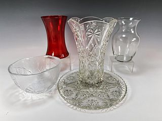 LOT OF GLASS VASES, PLATES