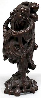 Chinese Carved Wood Image of Sage with Peaches