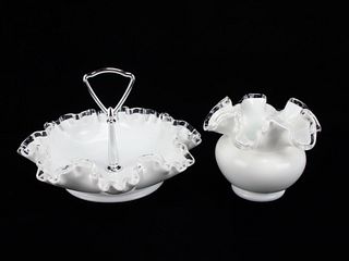 FENTON GLASS CANDY DISH AND VASE