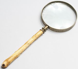 Chinese Carved Bone-Handled Magnifying Glass
