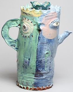 Southern Art Pottery Glazed Redware Face Tea Pot