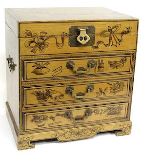 Contemporary Chinese Gold & Black Jewelry Chest