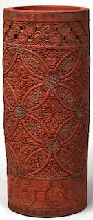 Japanese Impressed Red Clay Umbrella Stand